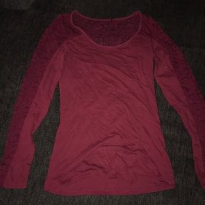 Burgundy Shirt with lace arms and shoulders